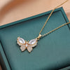 Titanium Steel Butterfly Clavicle Chain With Mixed Gemstone Inlay Styling With Animal And Zodiac Patterns Electroplated For Women