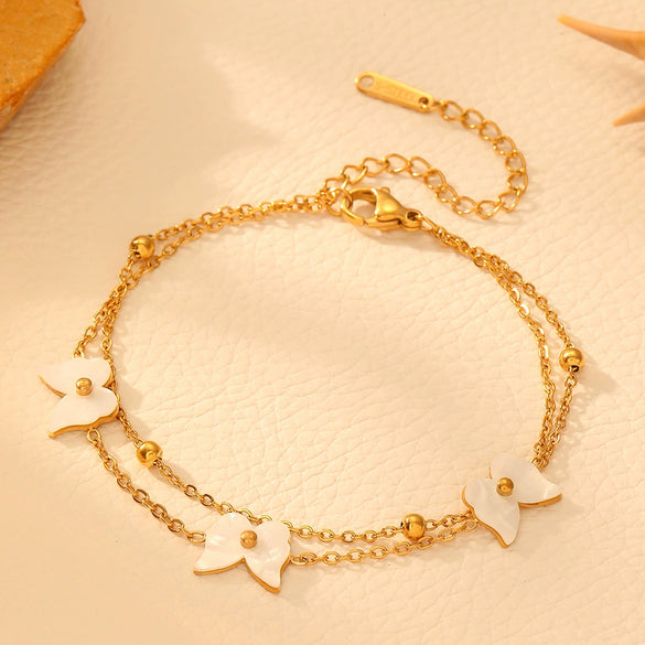 Titanium Steel Butterfly Clip Beads Necklace Bracelet With Love Water Drops Bell Pattern Jewelry For Women