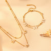 Titanium Steel Butterfly Clip Beads Necklace Bracelet With Love Water Drops Bell Pattern Jewelry For Women