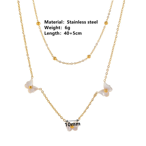 Titanium Steel Butterfly Clip Beads Necklace Bracelet With Love Water Drops Bell Pattern Jewelry For Women