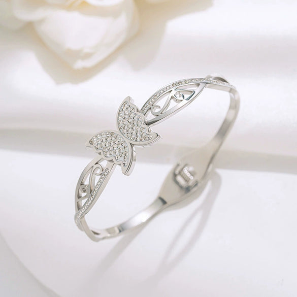 Titanium Steel Butterfly Diamond Bracelet For Women Luxury Vacuum Plated Jewelry