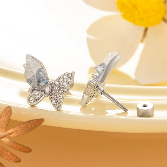 Titanium Steel Butterfly Earrings Inlaid Zircon Lovely Animal Style