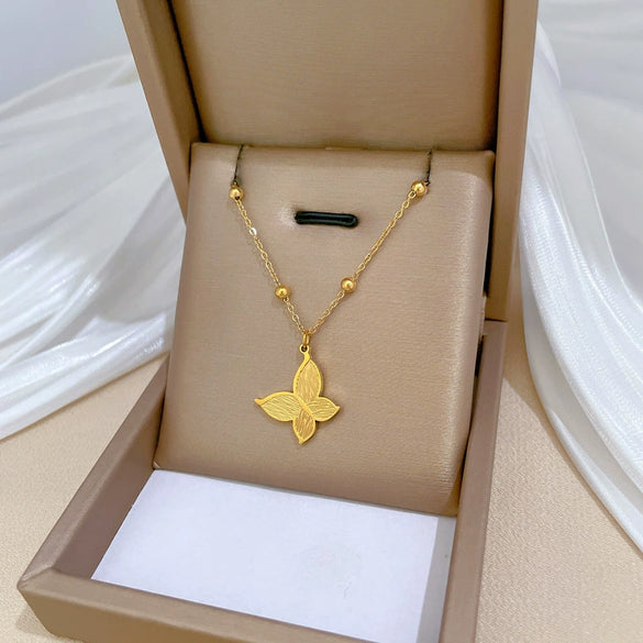 Titanium Steel Butterfly Grain Minimalistic Furnace Real Gold Electroplated Geometric Cartoon Unisex Necklace
