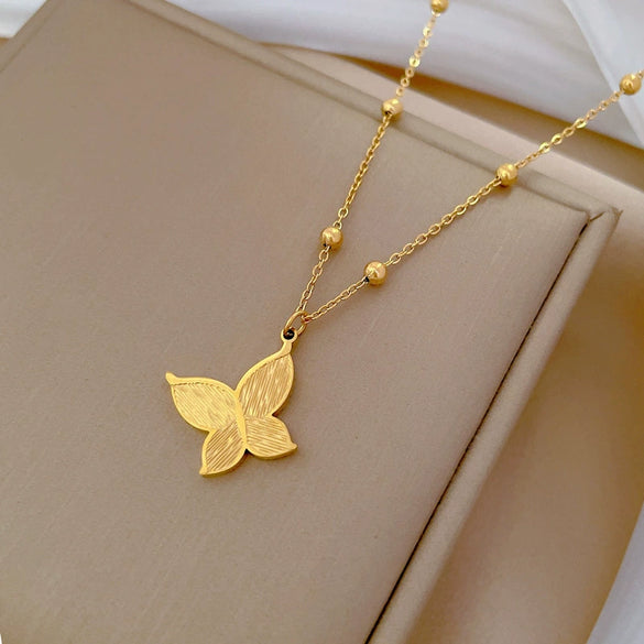 Titanium Steel Butterfly Grain Minimalistic Furnace Real Gold Electroplated Geometric Cartoon Unisex Necklace
