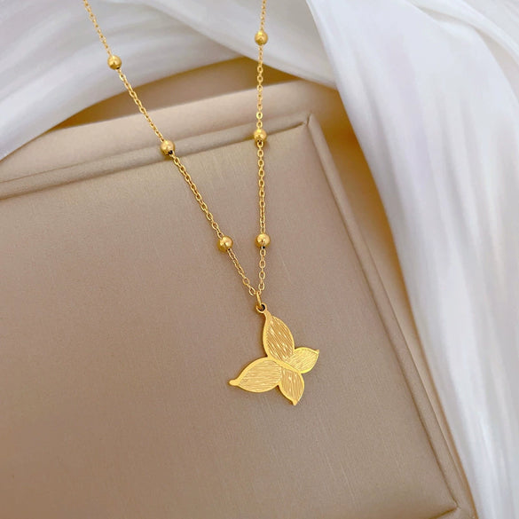 Titanium Steel Butterfly Grain Minimalistic Furnace Real Gold Electroplated Geometric Cartoon Unisex Necklace