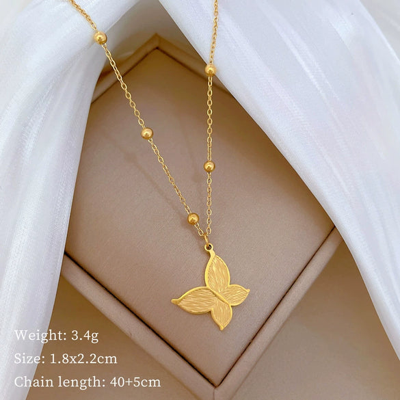 Titanium Steel Butterfly Grain Minimalistic Furnace Real Gold Electroplated Geometric Cartoon Unisex Necklace