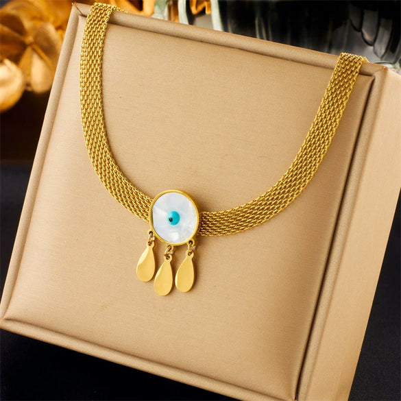 Titanium Steel Butterfly Love Eye Pendant Necklace Electroplated Fashion Jewelry For Women