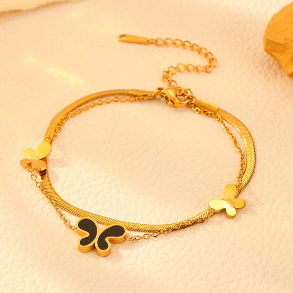 Titanium Steel Butterfly Love Water Drops Bell Pattern Bracelet Necklace Earrings Jewelry For Women