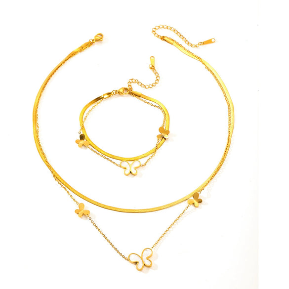 Titanium Steel Butterfly Love Water Drops Bell Pattern Bracelet Necklace Earrings Jewelry For Women