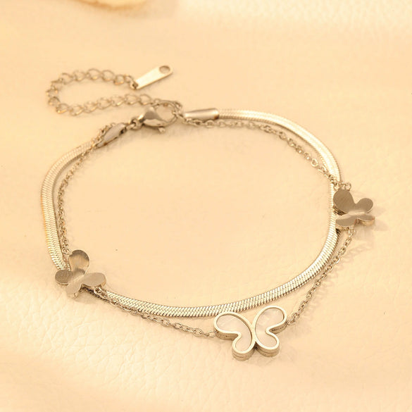 Titanium Steel Butterfly Love Water Drops Bell Pattern Bracelet Necklace Earrings Jewelry For Women