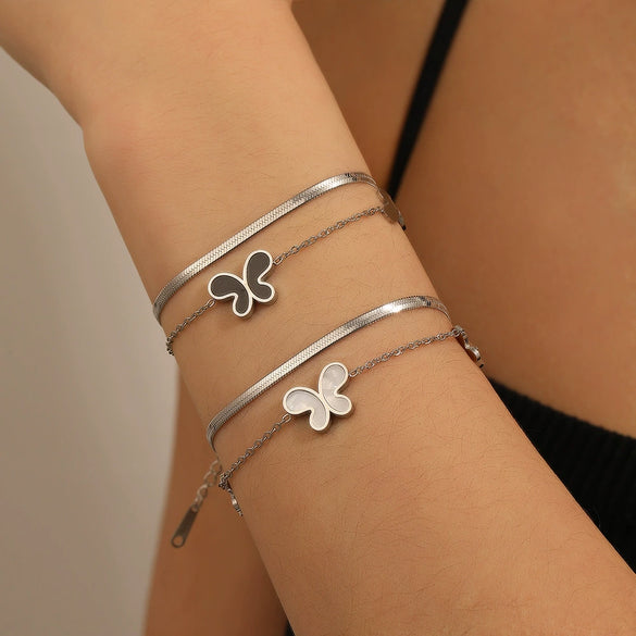 Titanium Steel Butterfly Love Water Drops Bell Pattern Bracelet Necklace Earrings Jewelry For Women