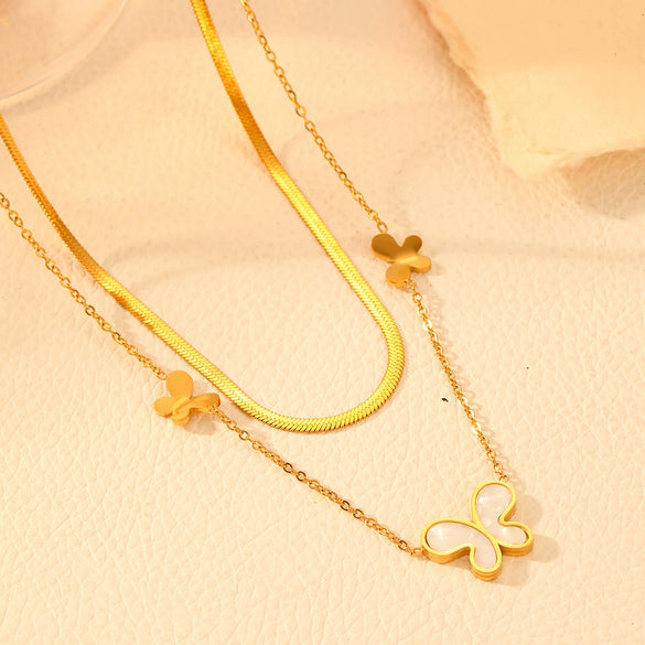 Titanium Steel Butterfly Love Water Drops Bell Pattern Bracelet Necklace Earrings Jewelry For Women