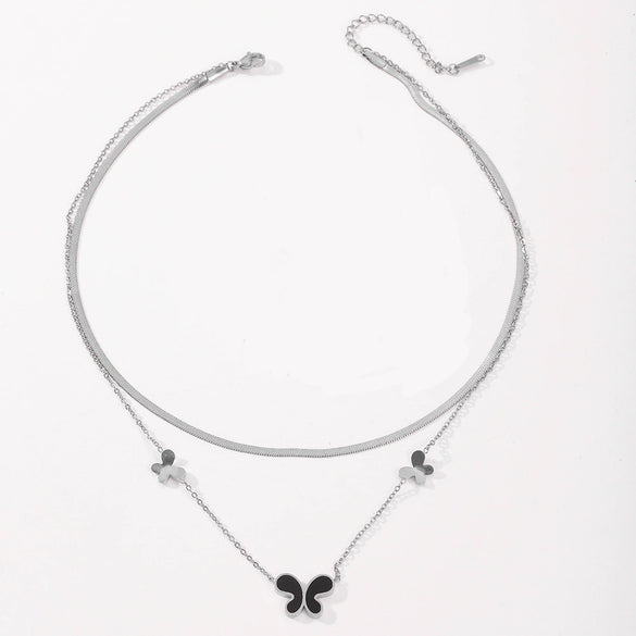 Titanium Steel Butterfly Love Water Drops Bell Pattern Bracelet Necklace Earrings Jewelry For Women