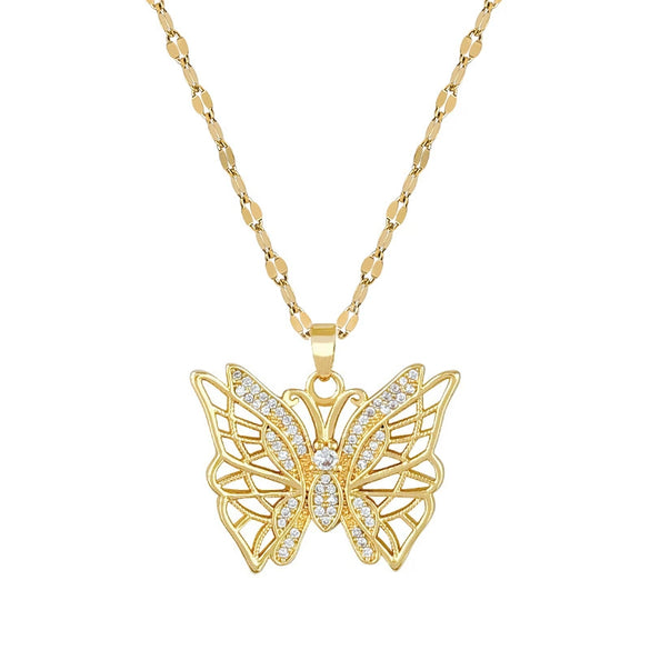 Titanium Steel Butterfly Microinlaid Real Gold Cartoon Geometric Women's Necklace