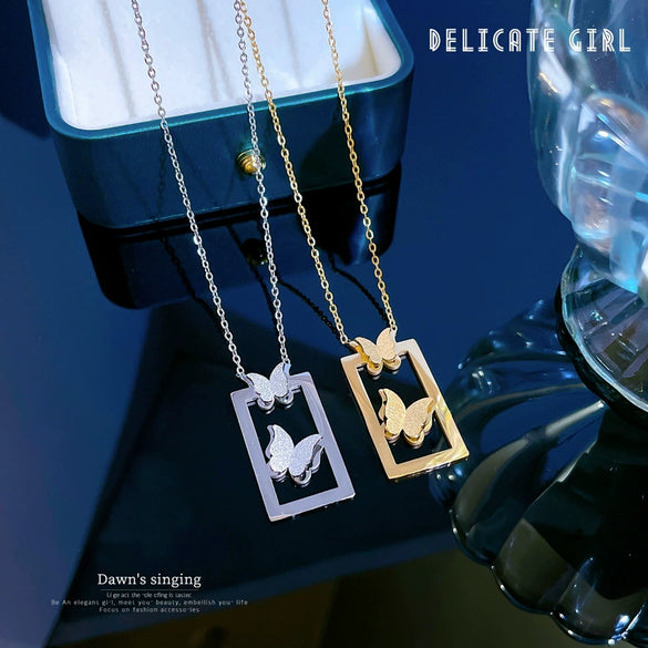 Titanium Steel Butterfly Minimalist Wind Furnace Real Gold Plated Necklace With Geometric Pattern For Unisex
