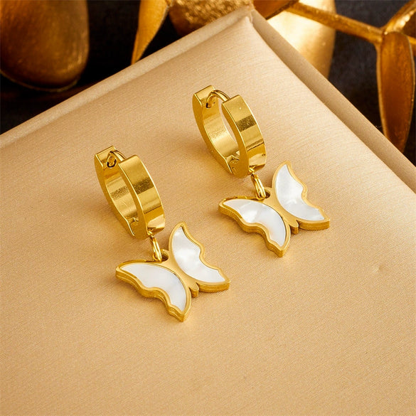Titanium Steel Butterfly Pendant Women's Earrings With Electroplating And Animal Style