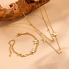 Titanium Steel Butterfly Plants Flowers Pattern Double Layer Necklace And Bracelet Jewelry For Women