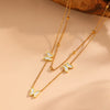 Titanium Steel Butterfly Plants Flowers Pattern Double Layer Necklace And Bracelet Jewelry For Women