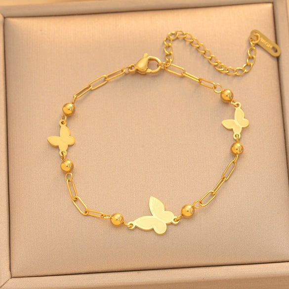 Titanium Steel Butterfly Tassel Clavicle Chain With Real Gold Plating Fashion Light Luxury Necklace For Women