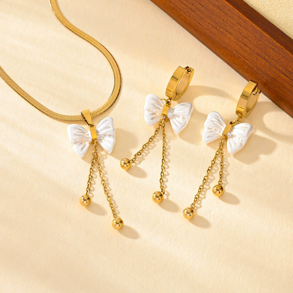 Titanium Steel Butterfly Tassel Earrings With Bow Pattern And Electroplating Treatment For Women