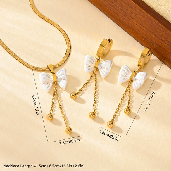 Titanium Steel Butterfly Tassel Earrings With Bow Pattern And Electroplating Treatment For Women