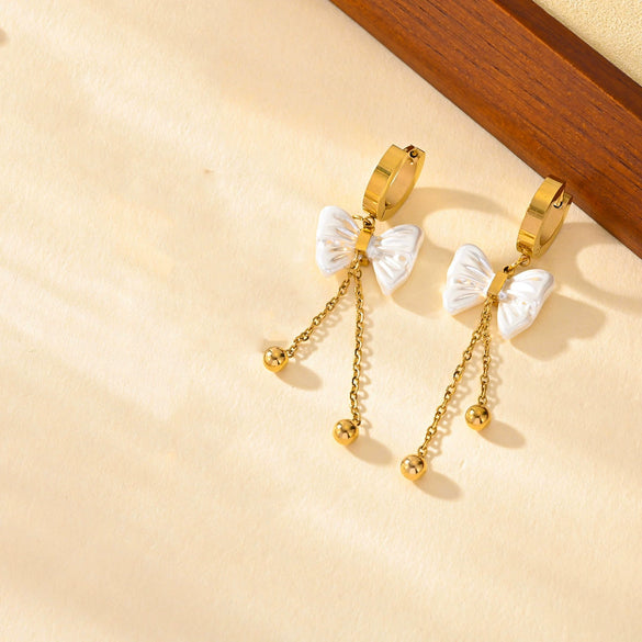 Titanium Steel Butterfly Tassel Earrings With Bow Pattern And Electroplating Treatment For Women