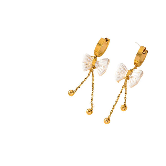 Titanium Steel Butterfly Tassel Earrings With Bow Pattern And Electroplating Treatment For Women