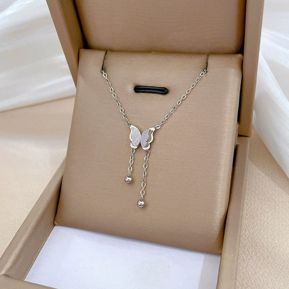 Titanium Steel Butterfly Tassel Necklace With Geometric Pattern Electroplated For Unisex