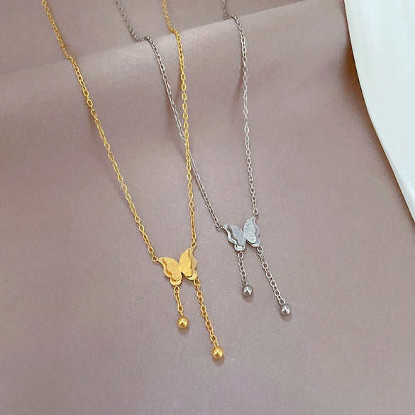 Titanium Steel Butterfly Tassel Necklace With Geometric Pattern Electroplated For Unisex