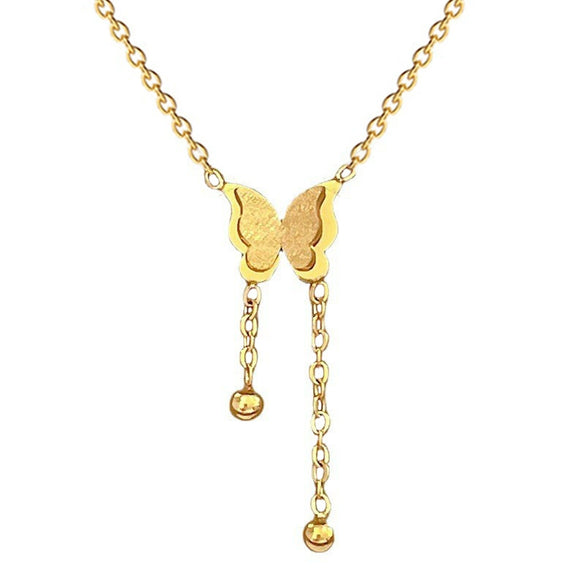 Titanium Steel Butterfly Tassel Necklace With Geometric Pattern Electroplated For Unisex