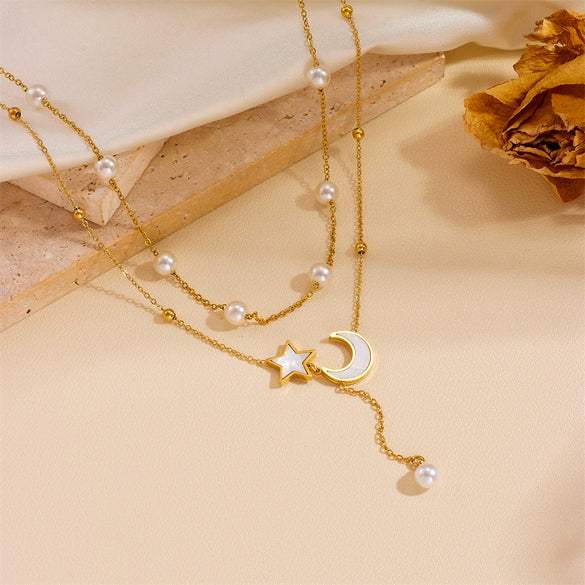 Titanium Steel Butterfly Tree Of Life Devil's Eye Double Layer Blade Tassel Necklace With Electroplating And Geometric Style For Women