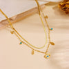 Titanium Steel Butterfly Tree Of Life Devil's Eye Double Layer Blade Tassel Necklace With Electroplating And Geometric Style For Women