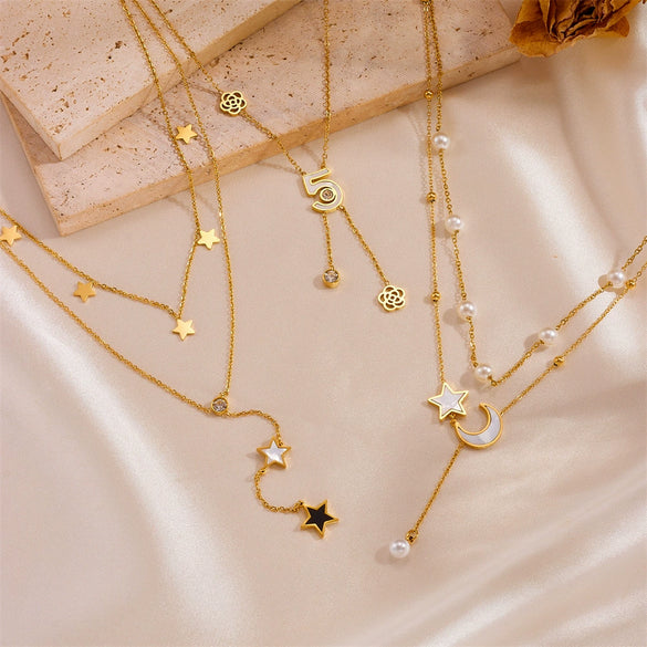 Titanium Steel Butterfly Tree Of Life Devil's Eye Double Layer Blade Tassel Necklace With Electroplating And Geometric Style For Women