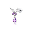Titanium Steel Butterfly Water Drop Pendant Pierced Earrings With Micropaved Zircon For Women