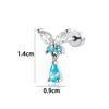 Titanium Steel Butterfly Water Drop Pendant Pierced Earrings With Micropaved Zircon For Women