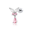 Titanium Steel Butterfly Water Drop Pendant Pierced Earrings With Micropaved Zircon For Women