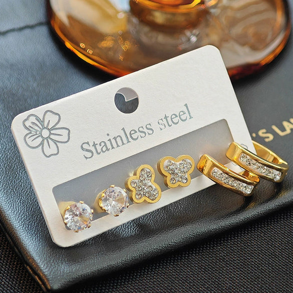 Titanium Steel Butterfly Zircon Earrings For Women Fashionable Animal Design Electroplated