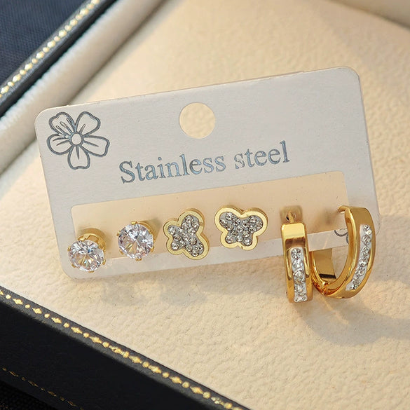Titanium Steel Butterfly Zircon Earrings For Women Fashionable Animal Design Electroplated