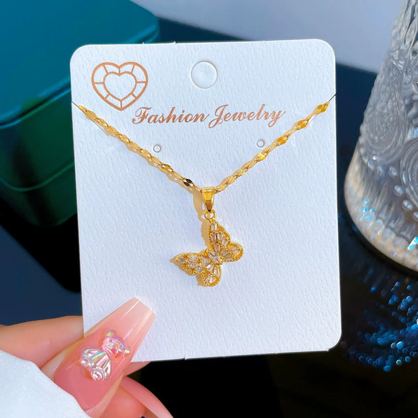 Titanium Steel Butterfly Zircon Women's Natural Geometric Design Necklace With Diamond Treatment