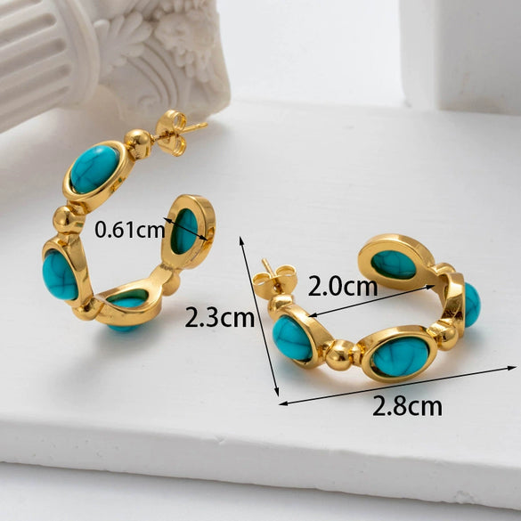 Titanium Steel C Shaped Earrings With Letters Numbers Text Pattern Electroplated Antique Style For Women