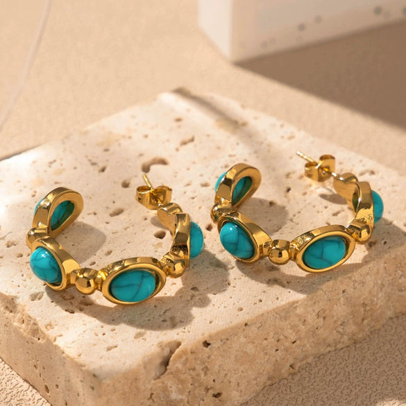 Titanium Steel C Shaped Earrings With Letters Numbers Text Pattern Electroplated Antique Style For Women