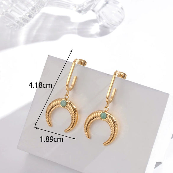 Titanium Steel C Shaped Earrings With Letters Numbers Text Pattern Electroplated Antique Style For Women