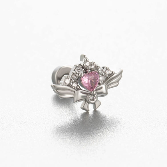 Titanium Steel Cartilage Ear Nail With Cute Bear Love Zircon Inlaid For Women