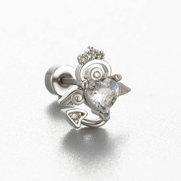 Titanium Steel Cartilage Ear Nail With Cute Bear Love Zircon Inlaid For Women