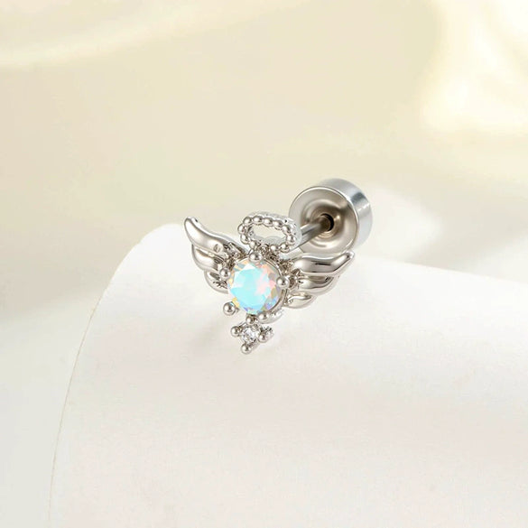 Titanium Steel Cartilage Piercing Jewelry With Angel Wings Design Set With Zircon For Women