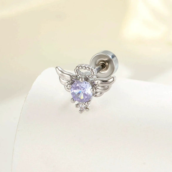 Titanium Steel Cartilage Piercing Jewelry With Angel Wings Design Set With Zircon For Women