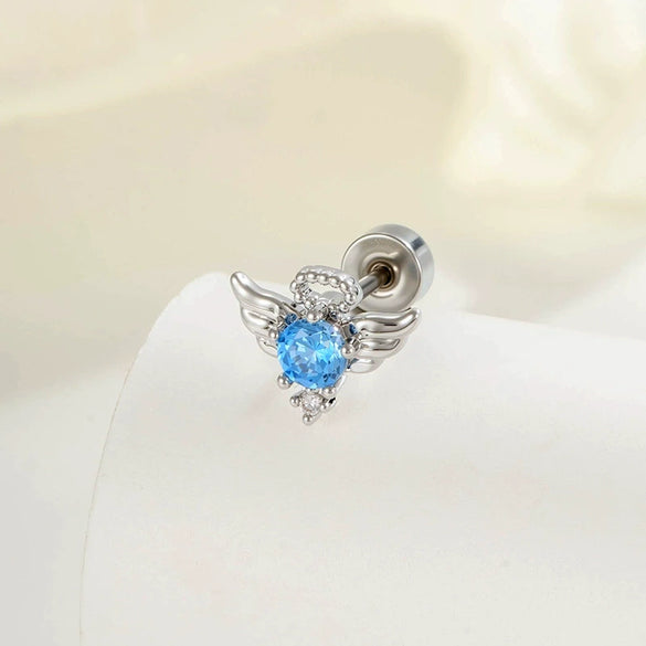 Titanium Steel Cartilage Piercing Jewelry With Angel Wings Design Set With Zircon For Women