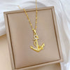 Titanium Steel Cartoon Geometric Anchor Microinlaid Real Gold Unisex Necklace