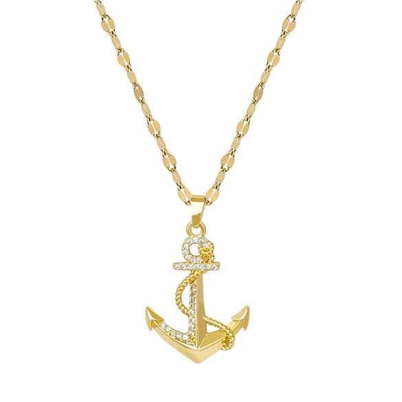 Titanium Steel Cartoon Geometric Anchor Microinlaid Real Gold Unisex Necklace