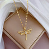 Titanium Steel Cartoon Geometric Dragonfly Microinlaid Real Gold Necklace For Women